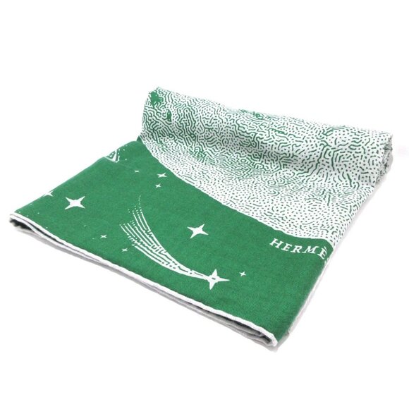 Auth HERMES Carrejean/Shawl Carre 140 H243430S veil emerald Gris Chine Cashmere - Picture 1 of 6